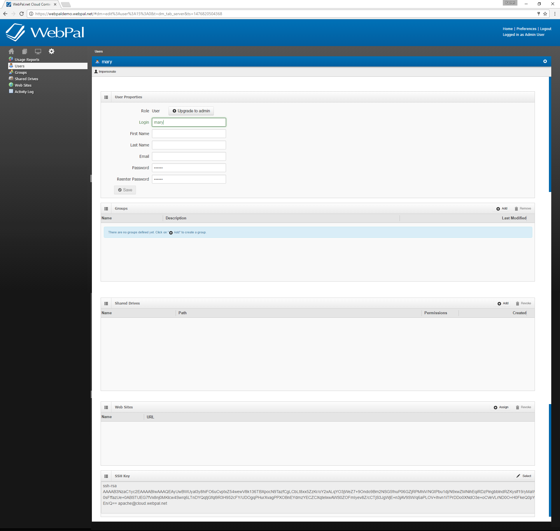 webpal cloud server, add a user to webpal, manage and add users, how to guide